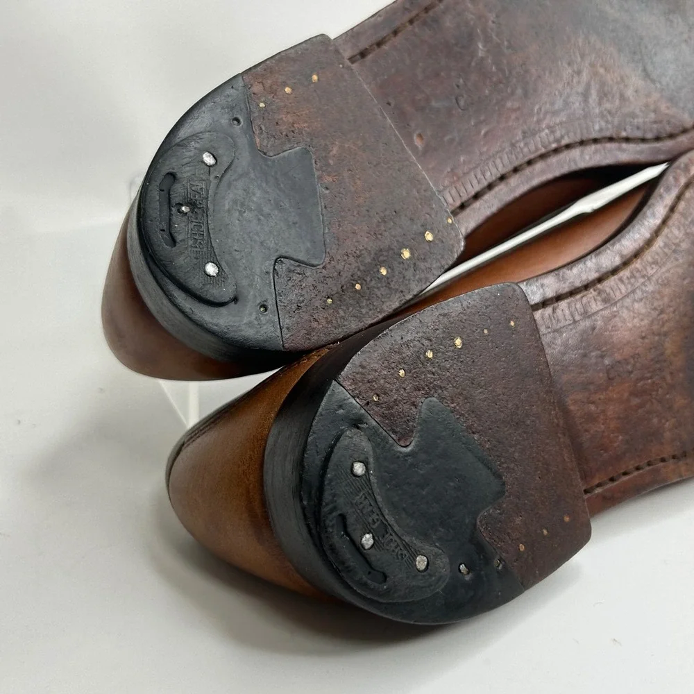 VTG Cole Haan Mens Made in USA Brown Leather Tassel Kiltie Loafers Green Trim 10